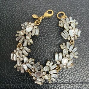 J-Crew Crystal Cluster Statement Bracelet - Gold Tone and Clear